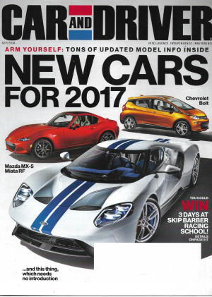 CAR & DRIVER 2016 SEPT - MAZDA MX-5 MIATA RF, BOLT,AUDI A5/S5, BENTLEY MULSANNE
